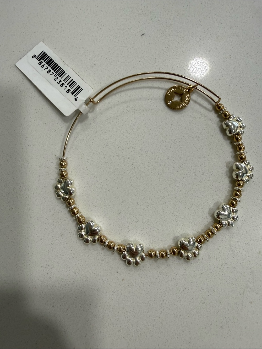 Alex and Ani Two-Tone Heart Bead Bangle - Gold & Silver